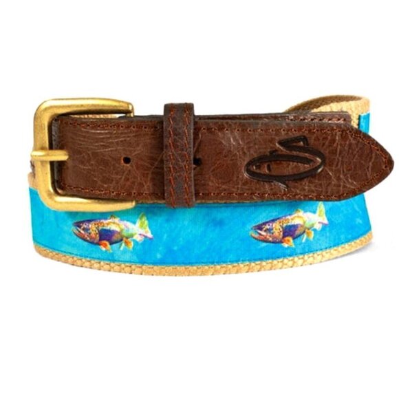 PREPPY! Nautical Trout Fish Ribbon Golf Belts LEVELWEAR ~ Cotton & 100% Leather - Picture 1 of 1